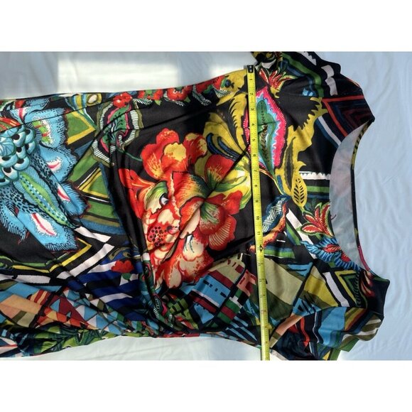 Desigual Rosita Dress M (14) Colorful Floral Stretch Faux Wrap Bodycon Mini - Picture 13 of 16